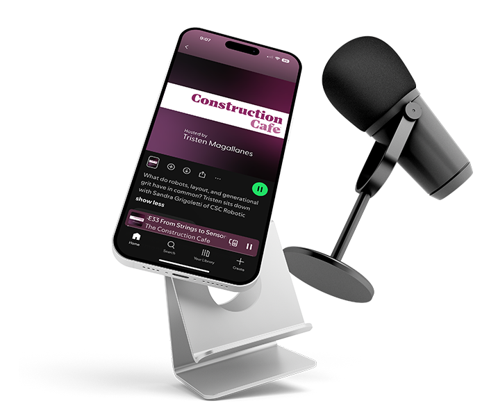 a phone with an podcast episode open, and a podcast mic