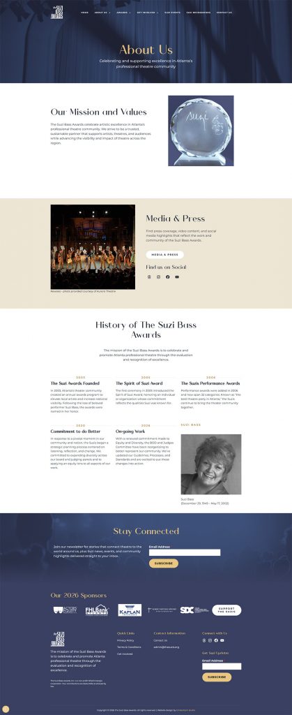 The Suzis About Us page after redesign