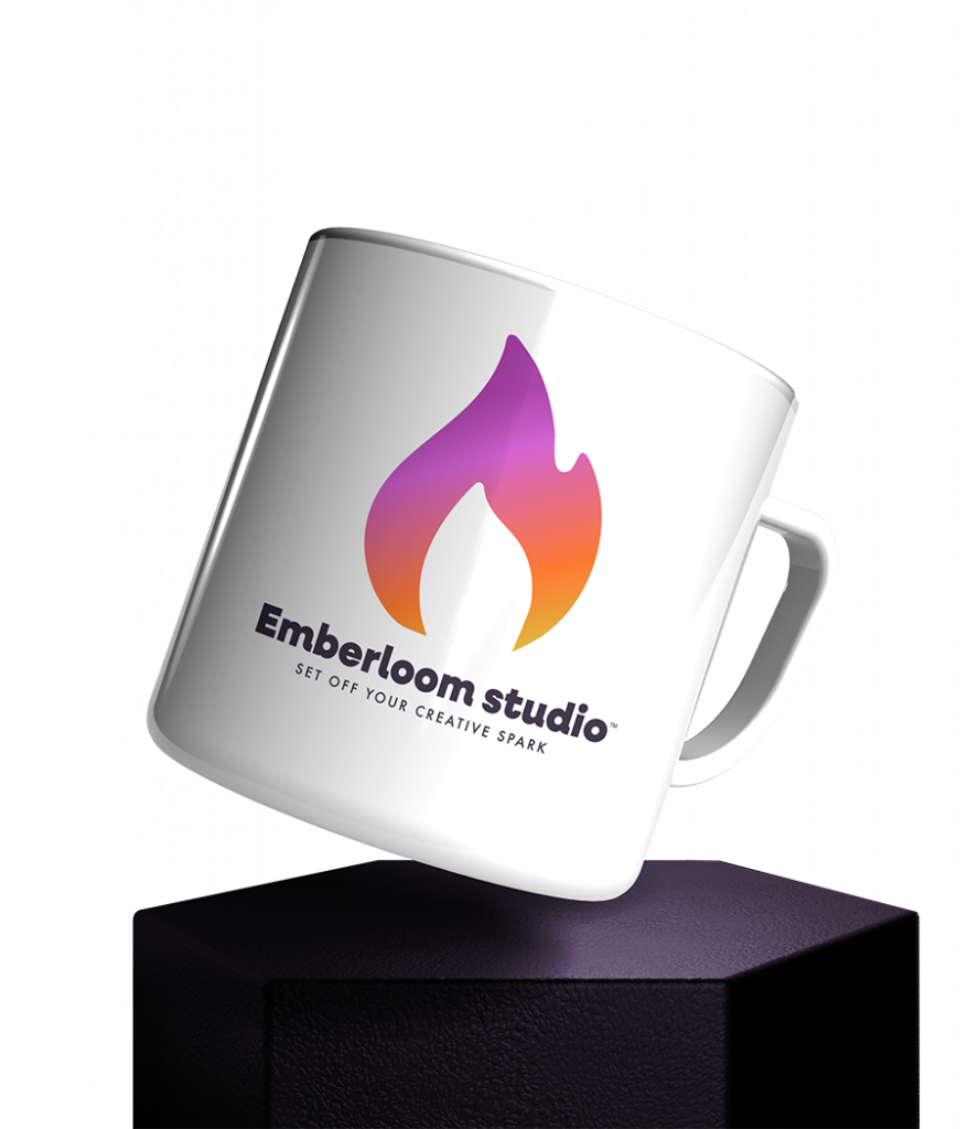 A mug with the Emberloom spark and logo