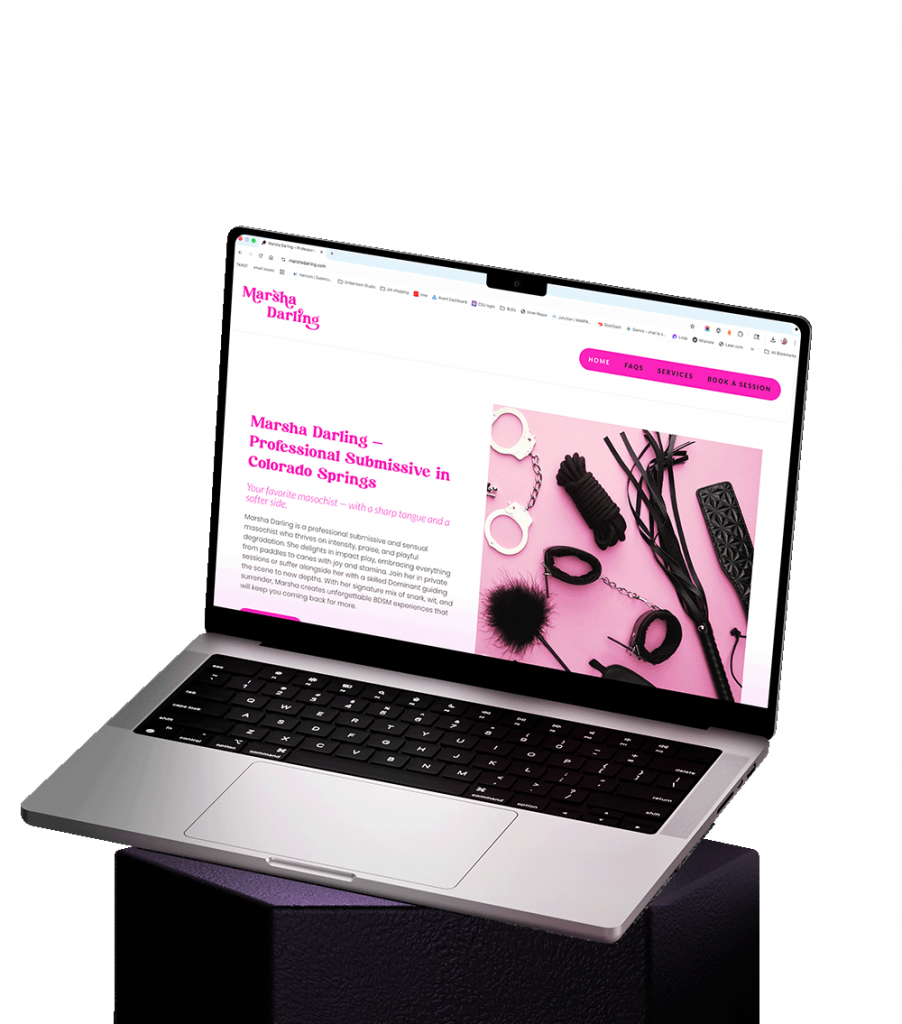 a laptop with Marsha Darling's webpage showing