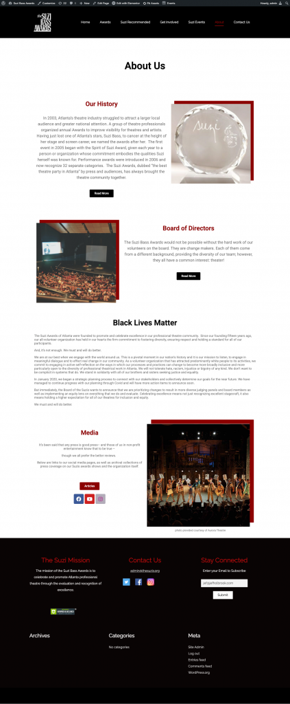 the Suzis about page before redesign